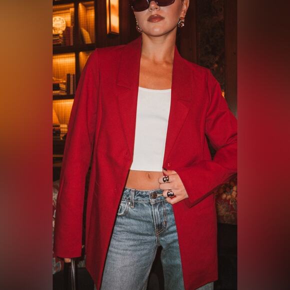 New Show Me Your MuMu Major Blazer in Bright Red Women’s size Small Stretch - Picture 1 of 8